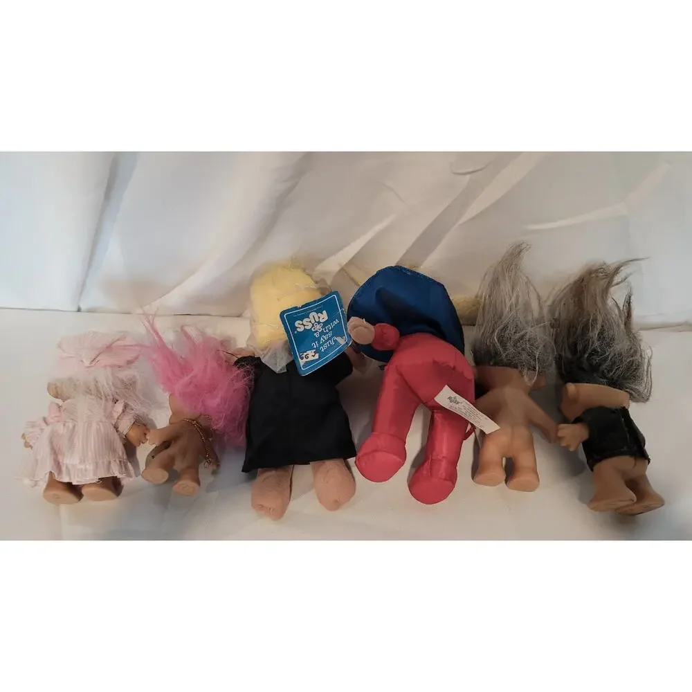 Vintage Russ Troll Dolls Lot of 6 Graduation Super Grad Pink Hair & Dressed...